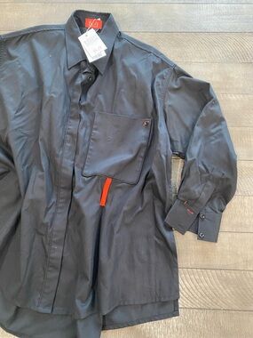 Mira Martinova - Black Button-Up Shirt with Red Accent oversized